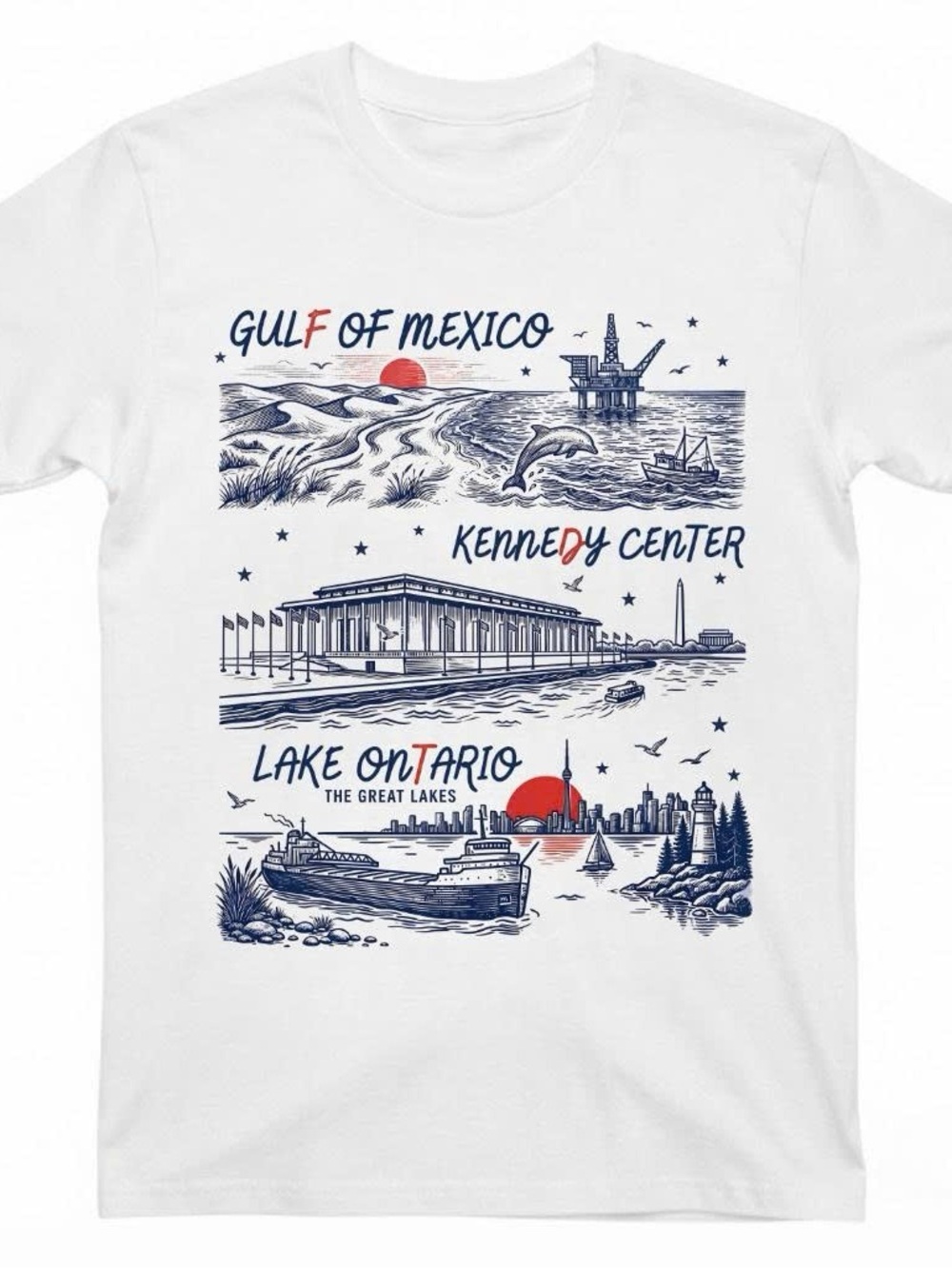 Gildan White Graphic Tee - Gulf of Mexico / Lake Ontario